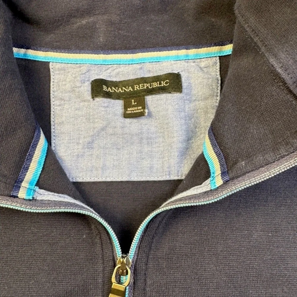 Banana Republic Mens Navy Blue Quarter Zip Long Sleeve Pullover Shirt‎